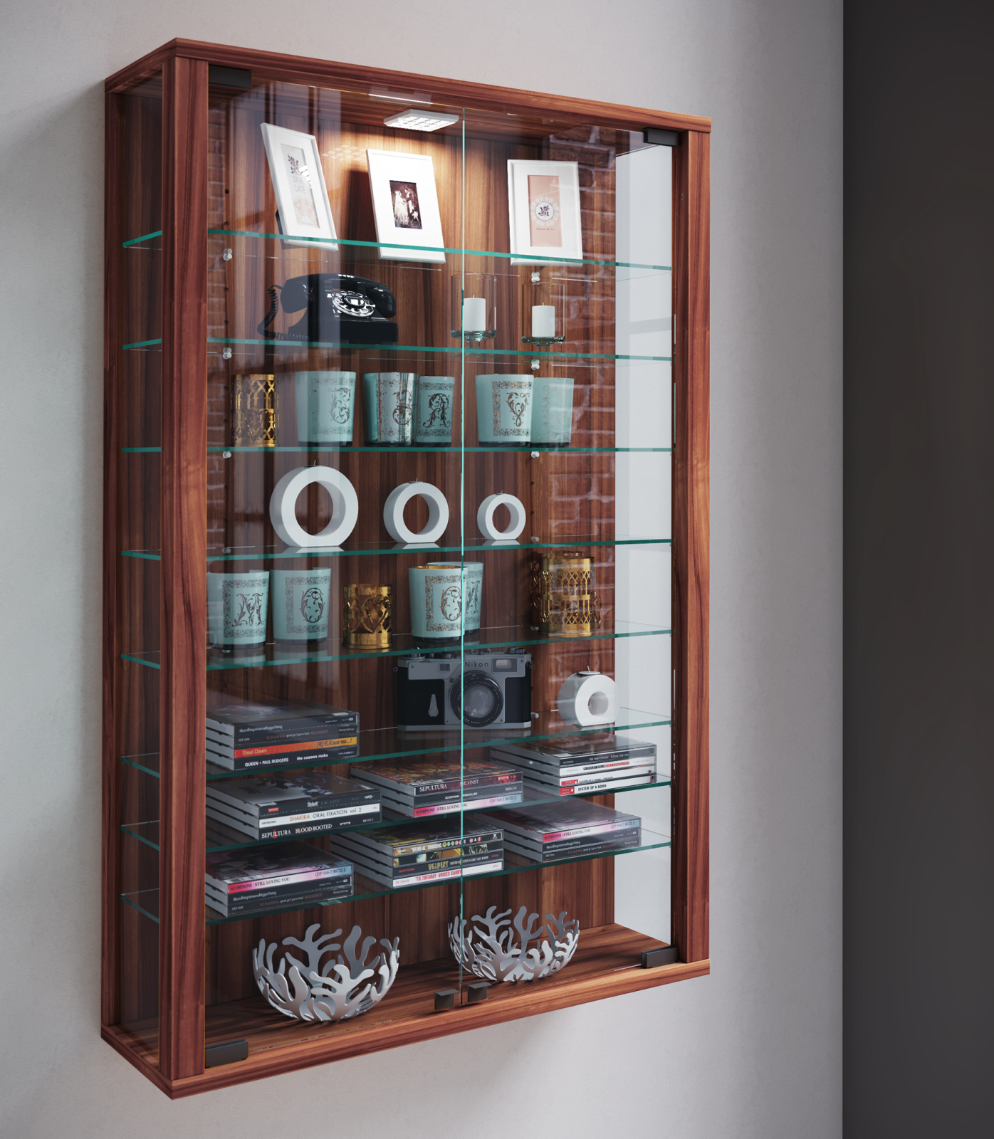 Hängevitrine VITROSA MINI - Kern-Nussbaum - ohne Beleuchtung