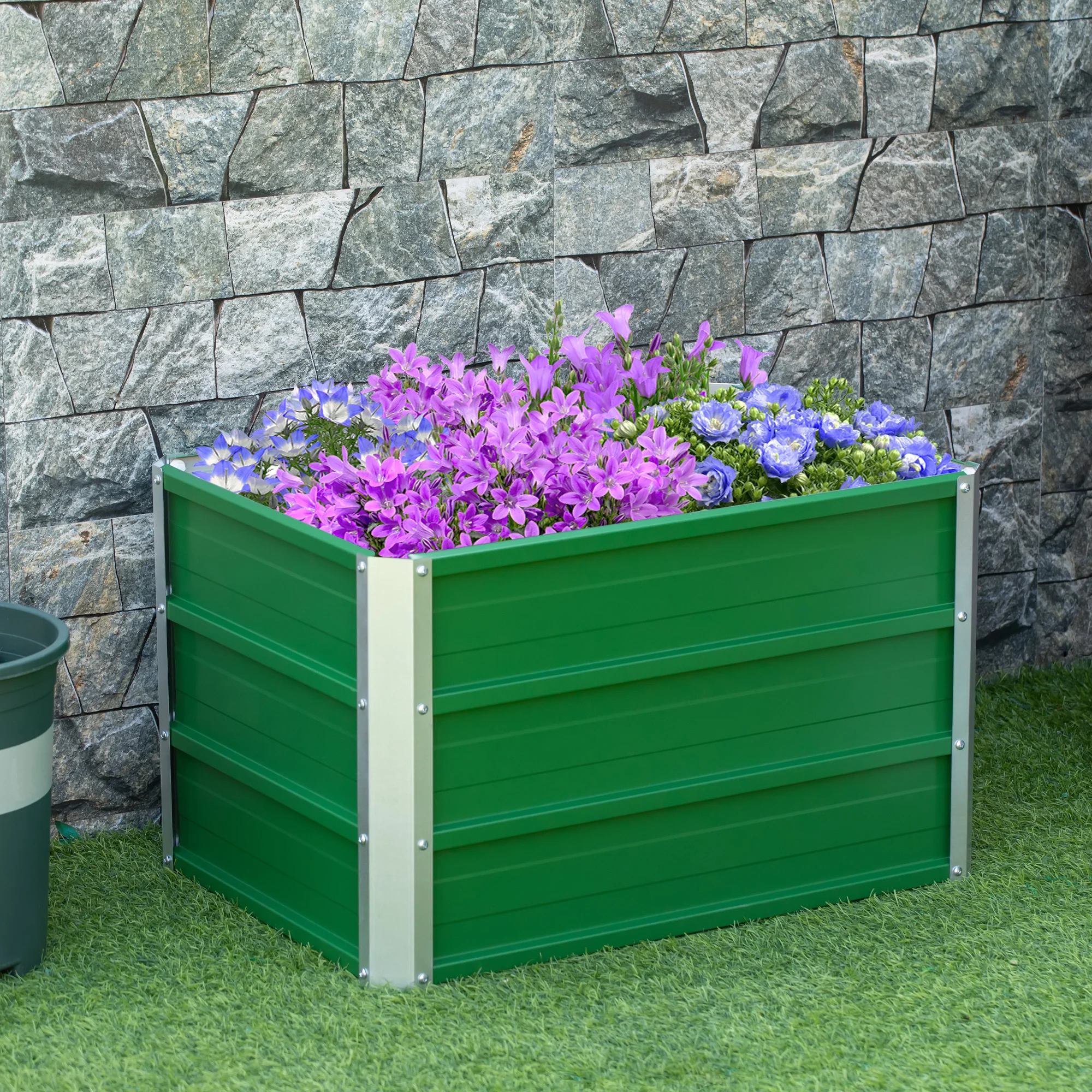 Canteiro Elevado de Aço Outsunny com Luvas, Vaso Retangular para Jardim Urbano, Ideal para Cultivo de Plantas e Flores em Terraços e Varandas, 66x47x40 cm, Verde