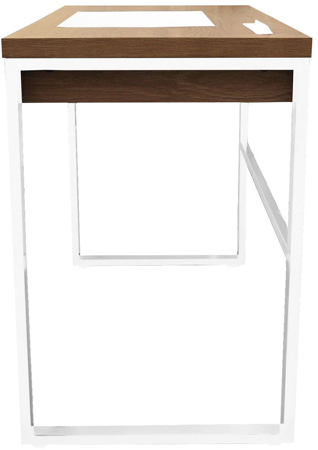 3S. x Home Bureau à 2 Tiroirs en Bois Marron et Métal Blanc LOIK