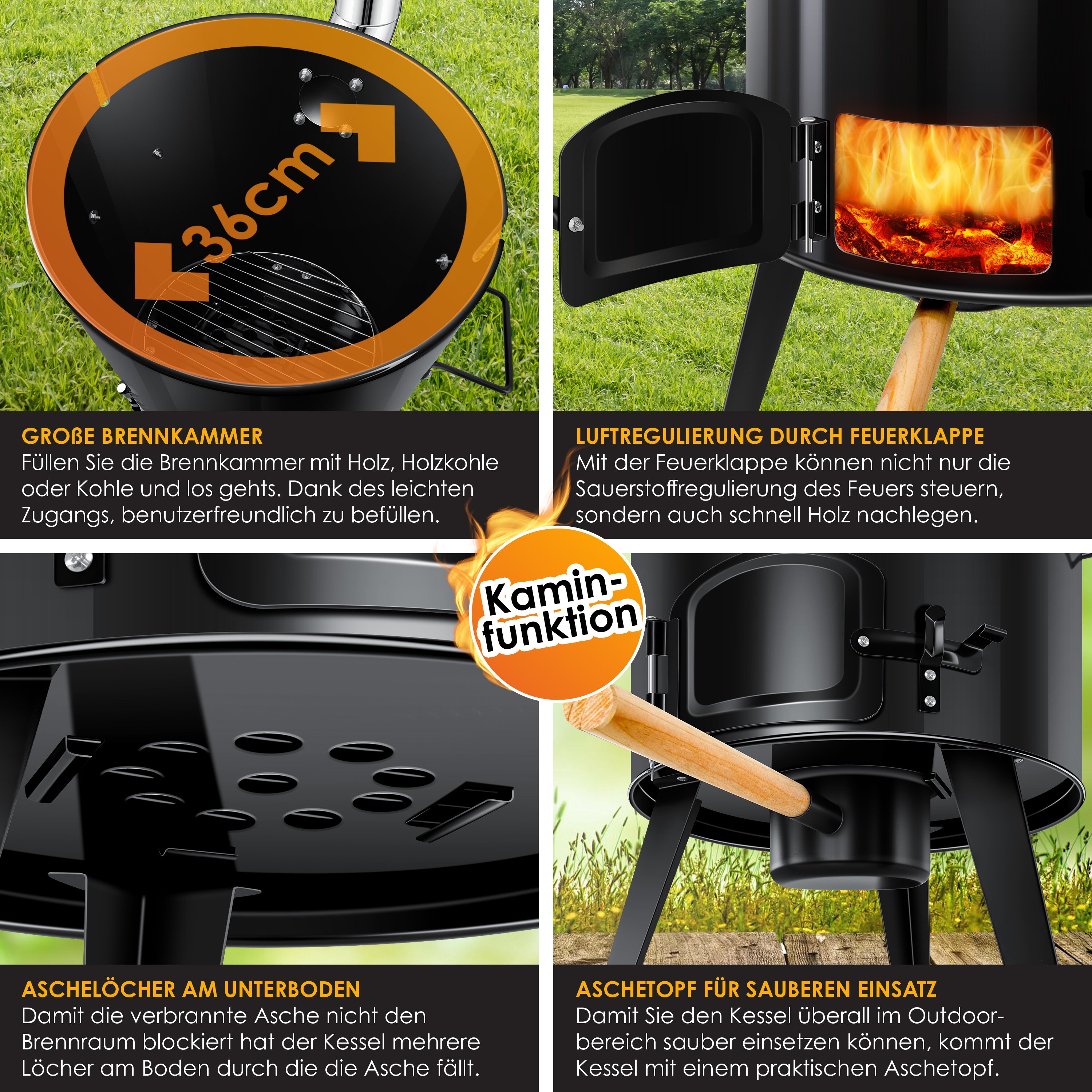 KESSER® Gulaschkessel Gulaschkanone | Eintopfofen mit Grillfunktion Ofen Grill Kugelgrill + Hähnchenbräter 8L Pfanne Kesselgulasch Topf 17 Liter emailliert mit Deckel für die Outdoor Küche Feldküche
