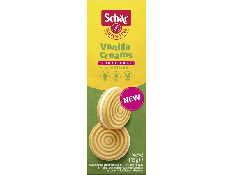 Dr.Schär Vanilla Creams Sugar Free glutenfrei 115 g Cremige Vanille-Creams ohne Zucker, vegan und glutenfrei