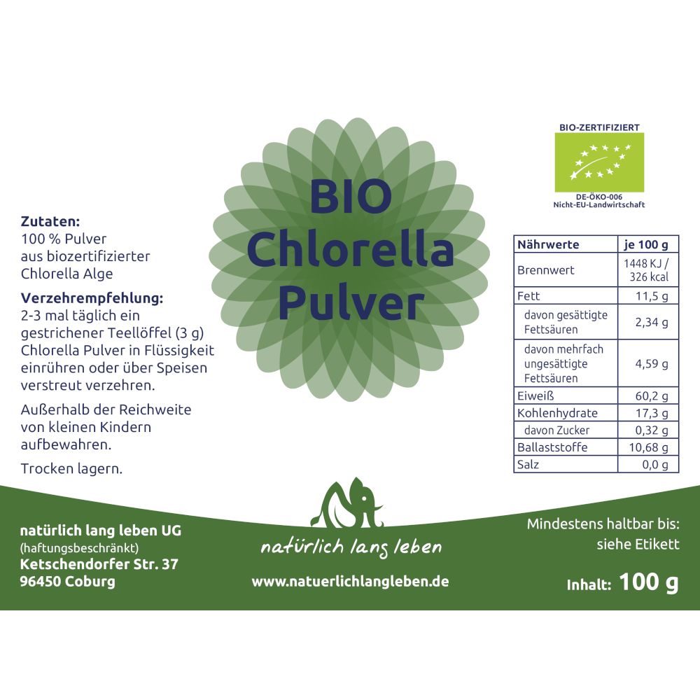 natürlich lang leben BIO Chlorella Pulver