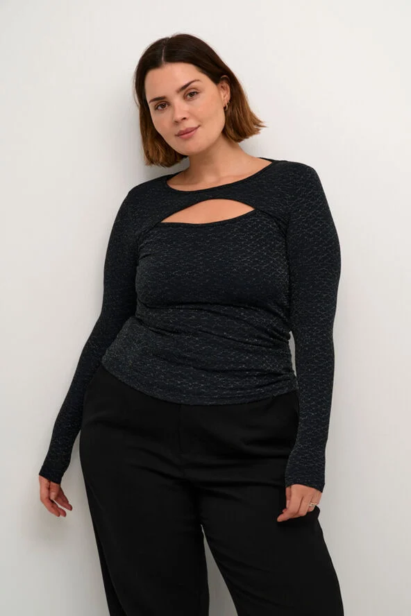 Kaffe Curve KCellia LS T-Shirt Black glitter jersey