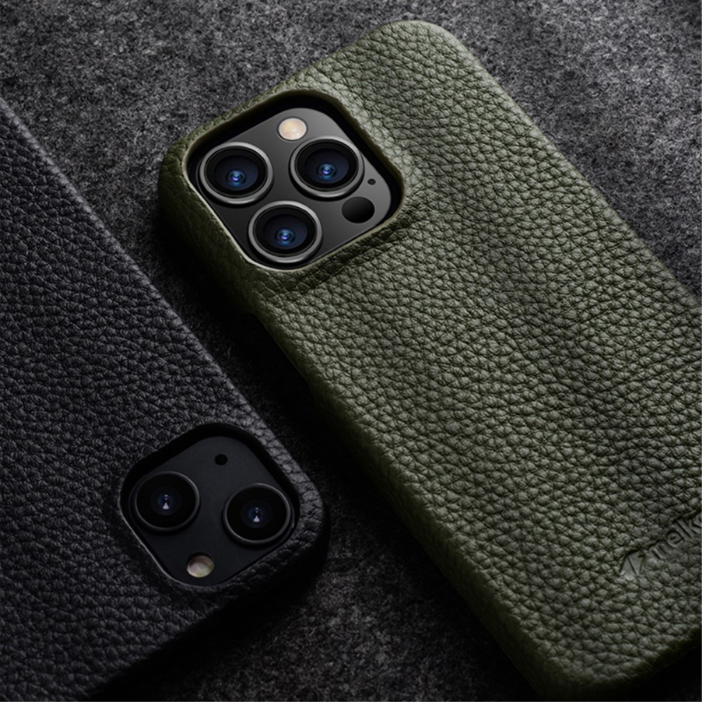 iPhone 14 Pro MagSafe Echtleder Hardcase Hülle Litchi Look - Dunkelgrün