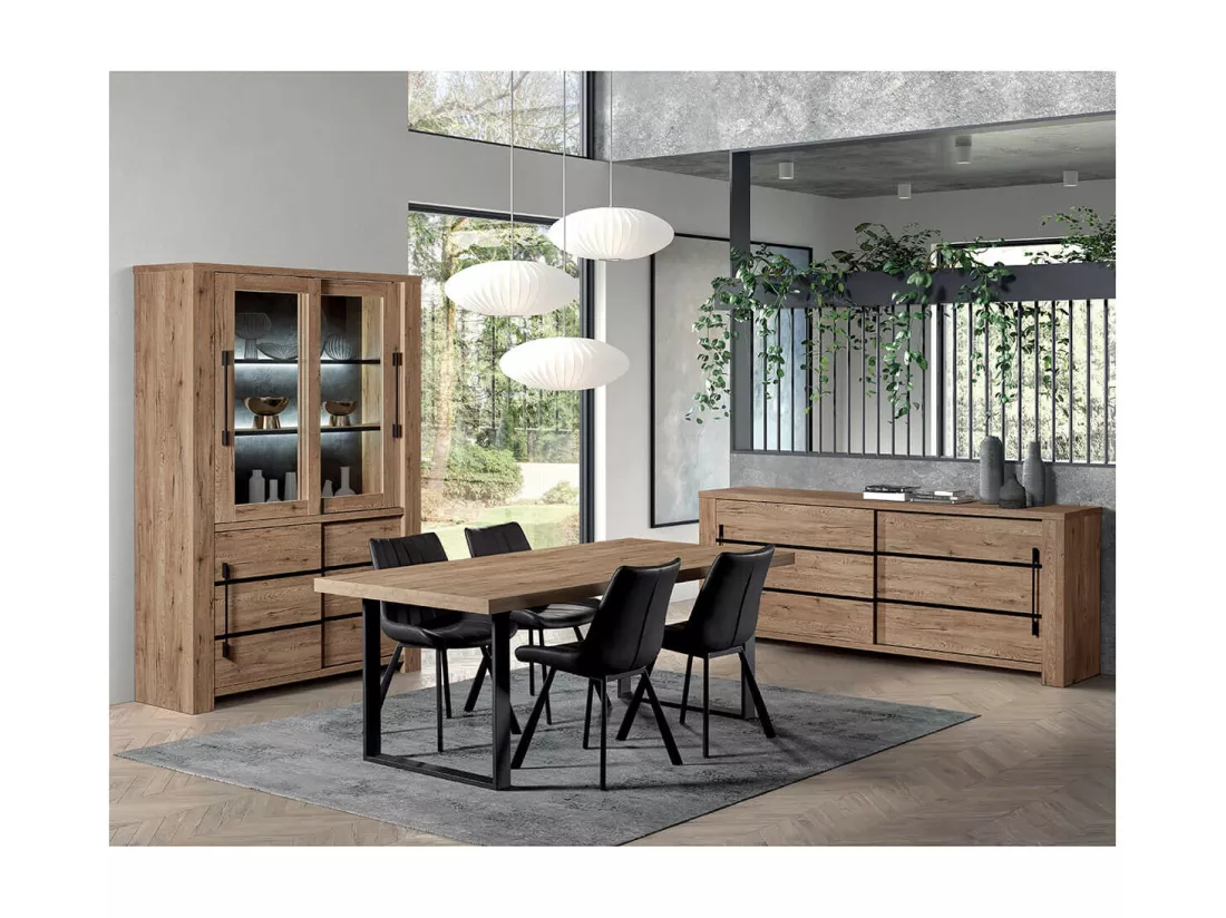 NILLA - Vitrine 4 Portes Aspect Bois avec Eclairage Led