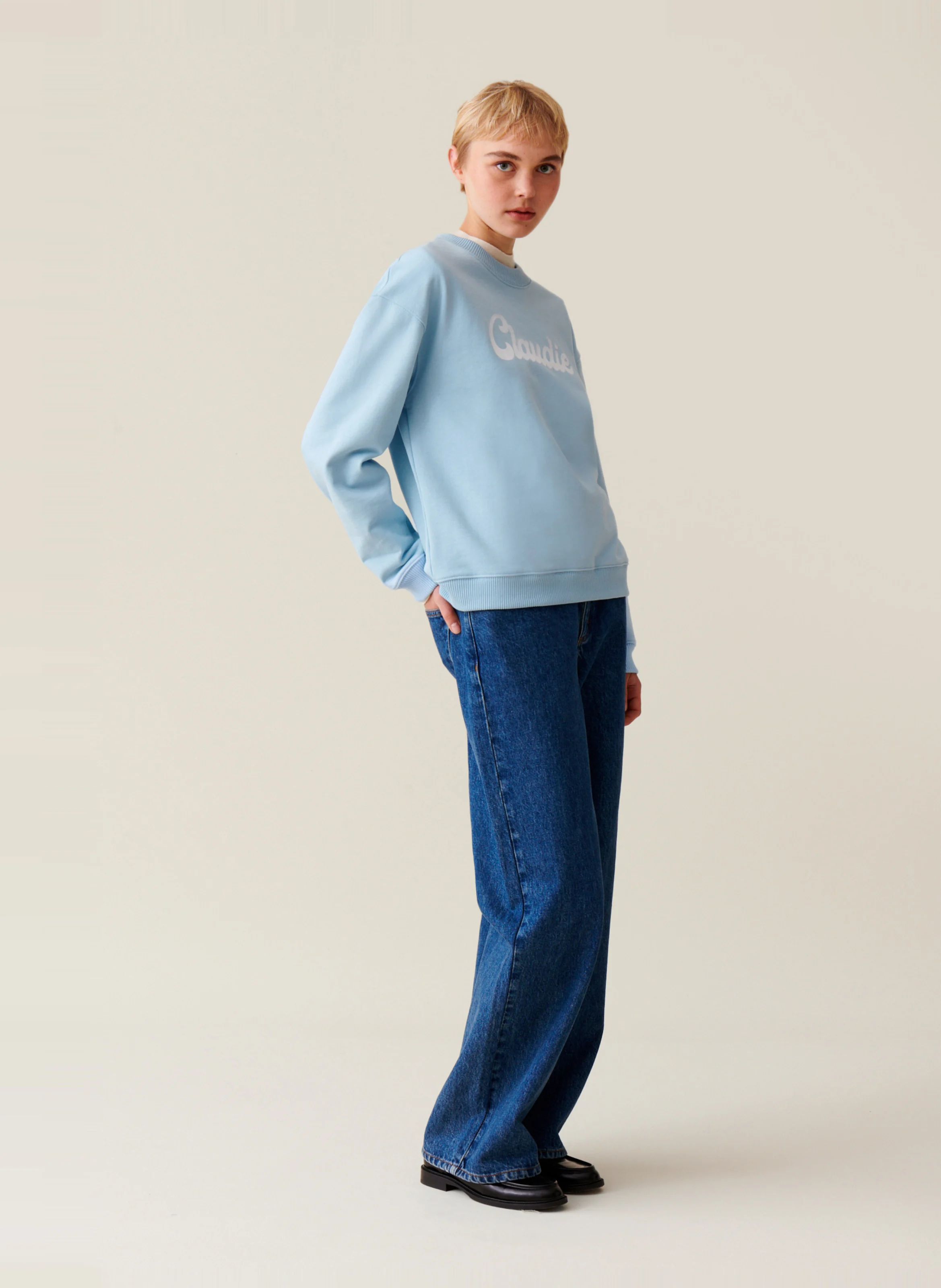 Sweatshirt ample imprimé en coton | Bleu