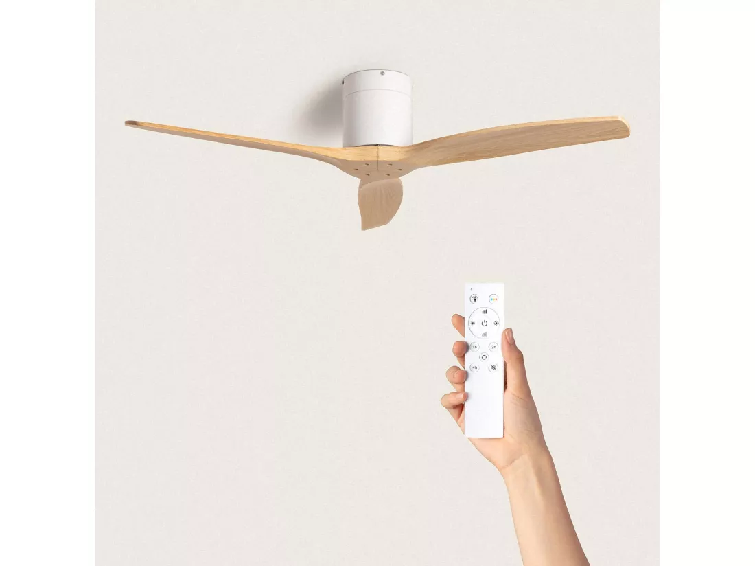 Ventilateur de Plafond Silencieux Angistri Blanc 132cm Motor DC Bois clair Télécommande Sans lumière Non