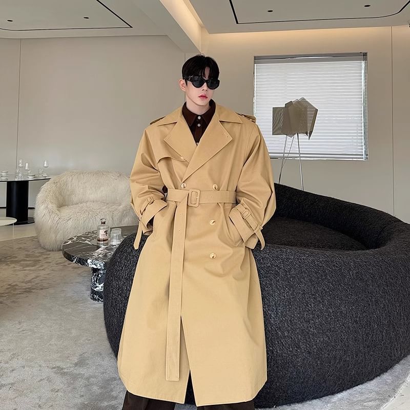 Adotuastic - Reverskraag Effen Lange Trenchcoat