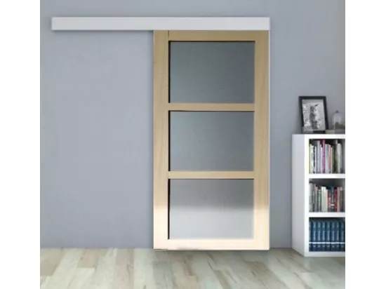 Porte Coulissante Ayous 3 Panneaux Gris Ral 7035 H204 X L73 + Rail Alu Bandeau Blanc Et 2 Coquilles Gd Menuiseries