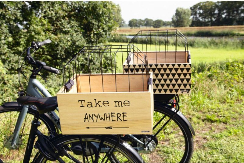 Beeztees - Houten Fietsmand Journey - Kleur: Hout - Inclusief Draadkap