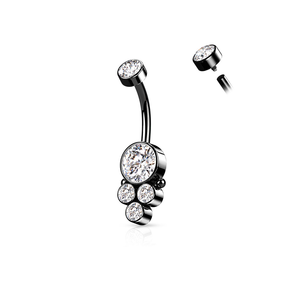 (10mm) 316L Chirurgenstahl Bauchnabelpiercing mit Gewindeverschluss - Schwarz