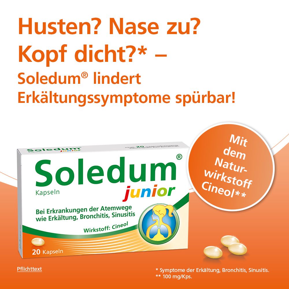 Soledum® Kapseln junior bei Erkältung, Bronchitis & Sinusitis