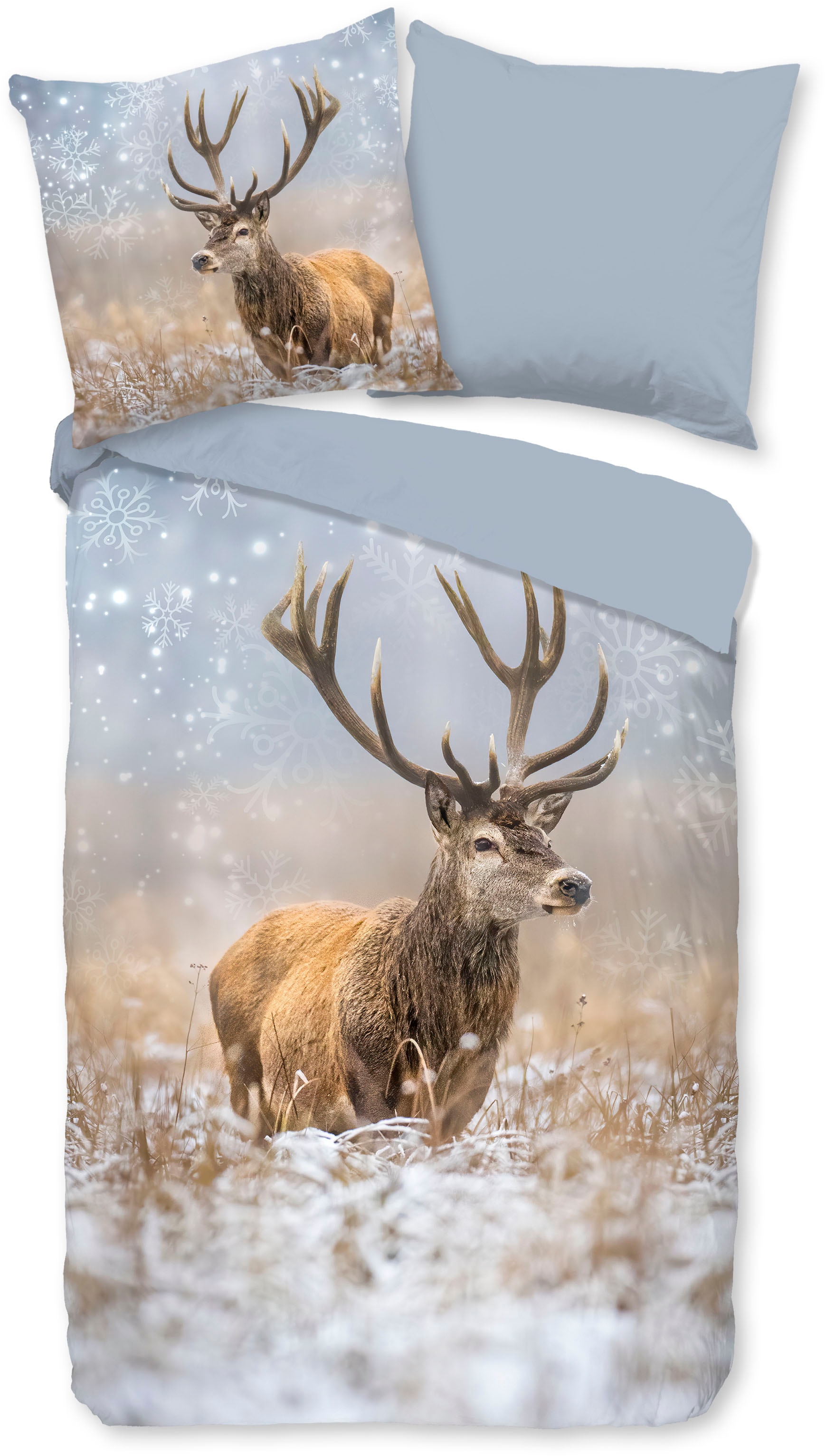 good morning Wendebettwäsche »Jolly« 2 Stk. tlg. Biber, 135x200, Winter, Warm, Reissverschluss, Wendeoptik, Reh