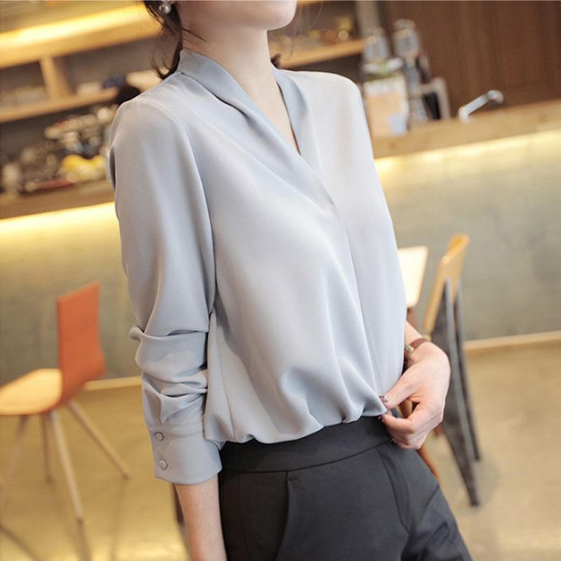 Hanji - Blouse met lange mouwen en V-hals