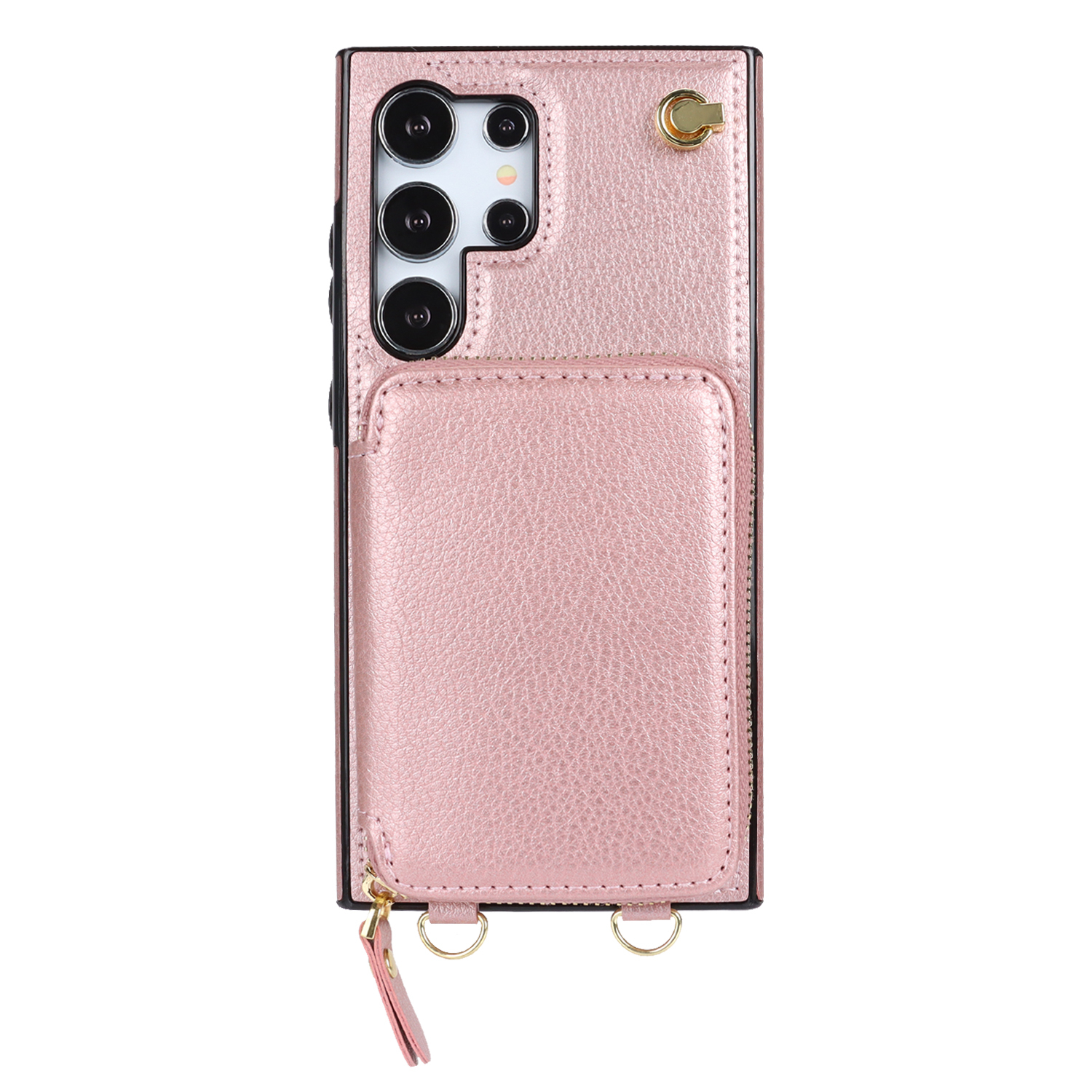 Samsung Galaxy S25 Ultra Necklace Leder Schutz Hülle mit Kartenfächer   Handykette (140cm) - Roségold