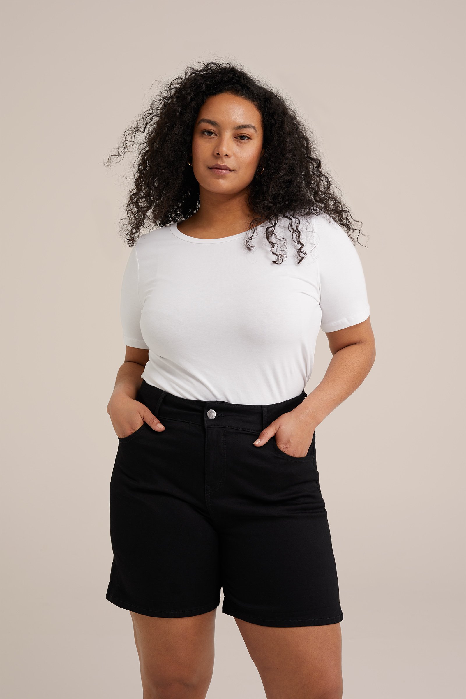 high rise denim short met comfortstretch - Curve Blue Ridge Zwart