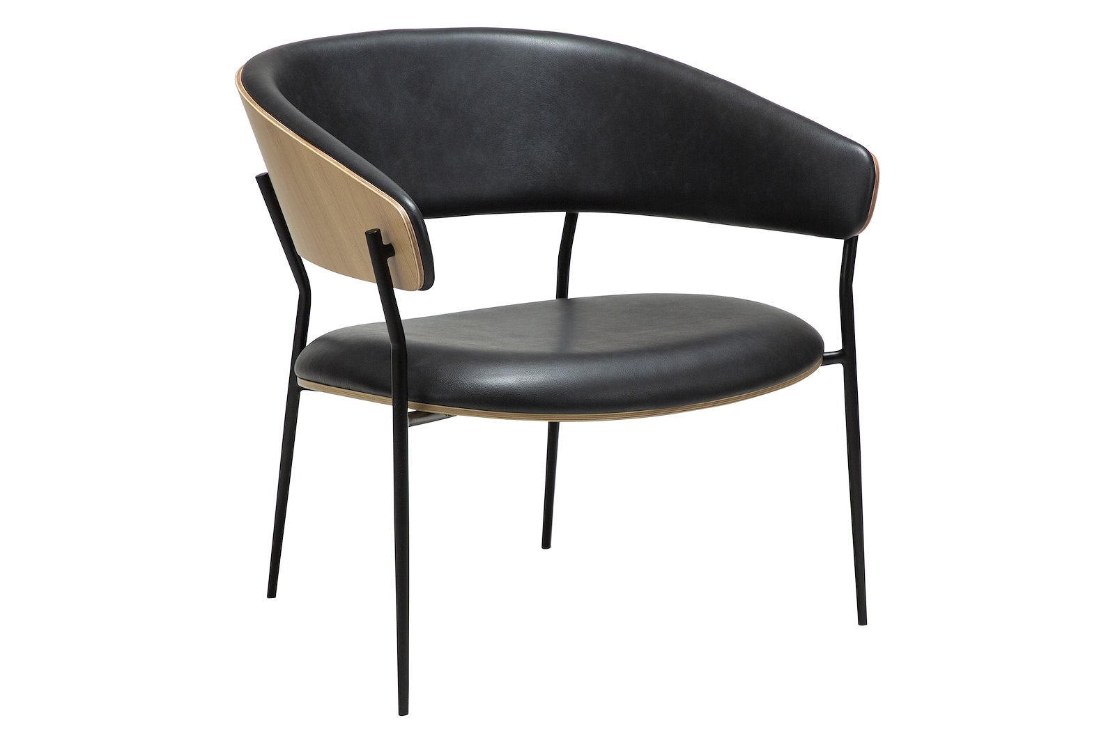 Crib hvilestol Med arm. PU Raven black med hvitvasket eikefinér rygg og sorte ben