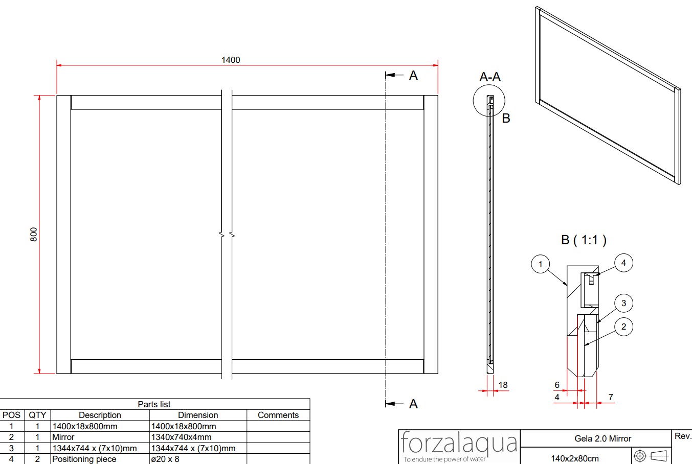 Forzalaqua Gela spiegel 140x80cm castle brown