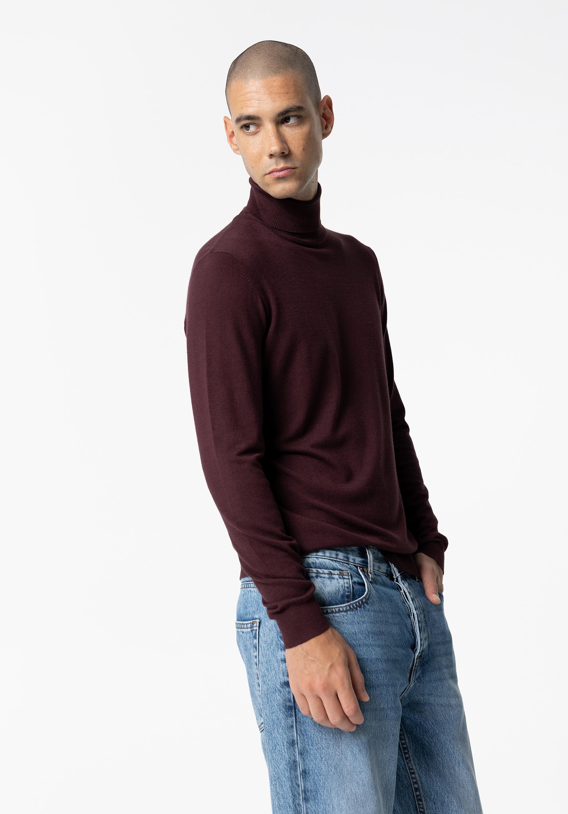 Camisola de Malha Básica de Gola Alta