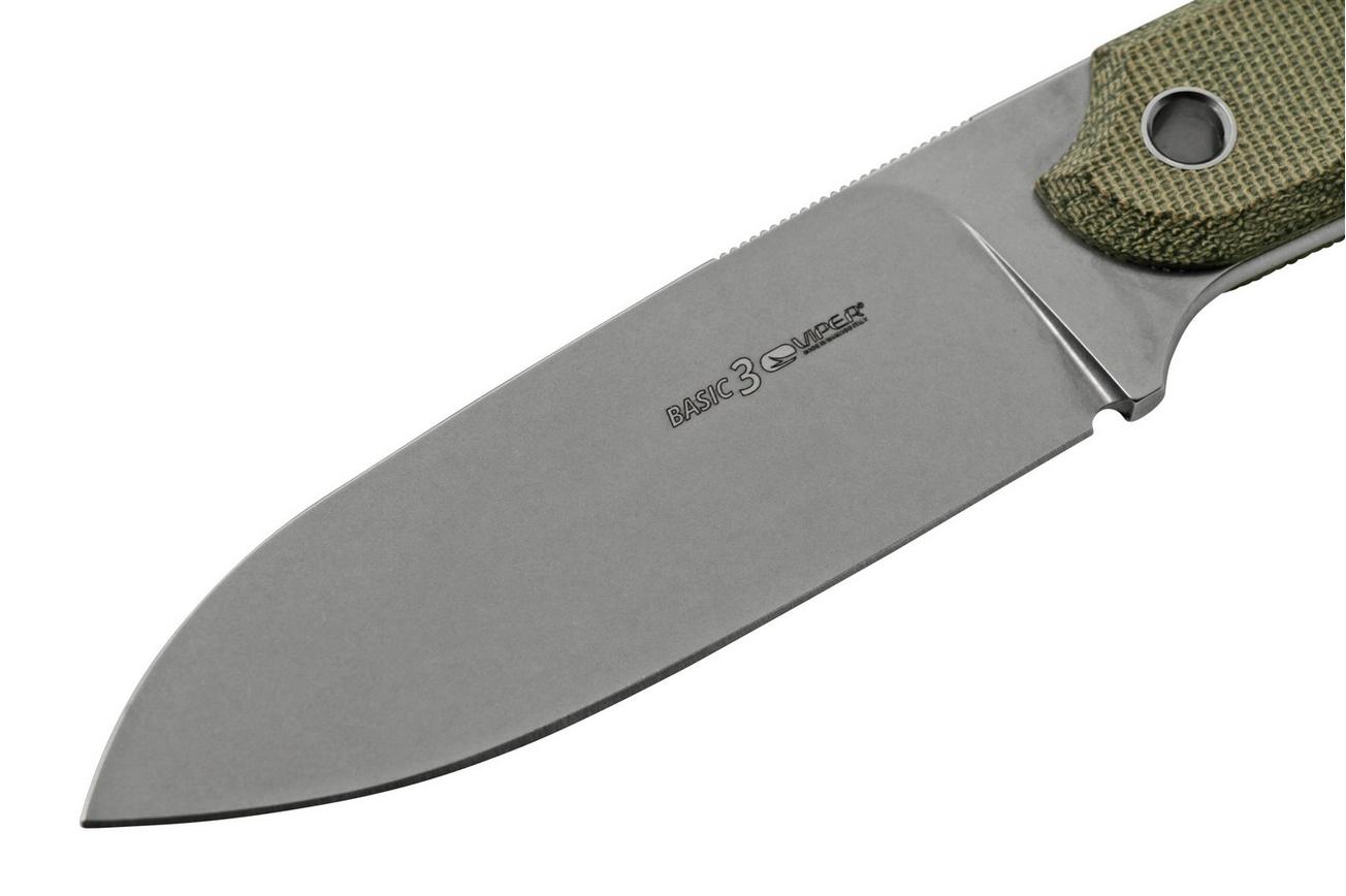 Viper Basic 3 VT4036CG D2 Spear Point Stonewashed, Green Canvas Micarta, vaststaand mes