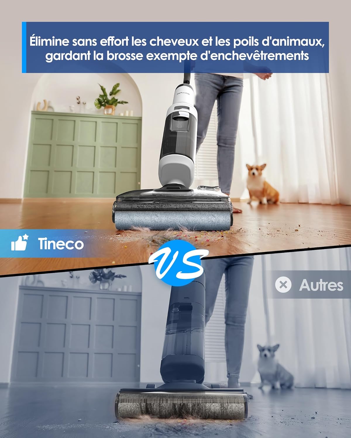 Tineco Floor One Stretch S6 Aspirateur Laveur de Sols Eau et Poussière, Conception Plate à 180°, Hauteur compacte de 13 cm, Auto-Nettoyage Flashdry à 70℃ en 5 Min, S6 Stretch