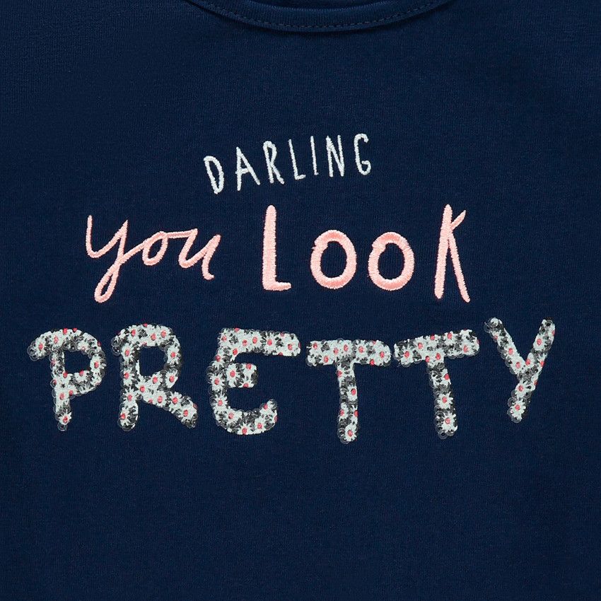 T-shirt manches longues print message en coton bio pour enfant fille - Bleu marine