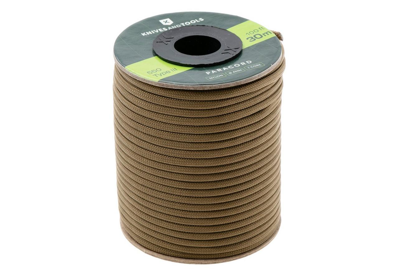 Knivesandtools 550 Paracord Type III, Coyote Brown, 100ft (30 m)