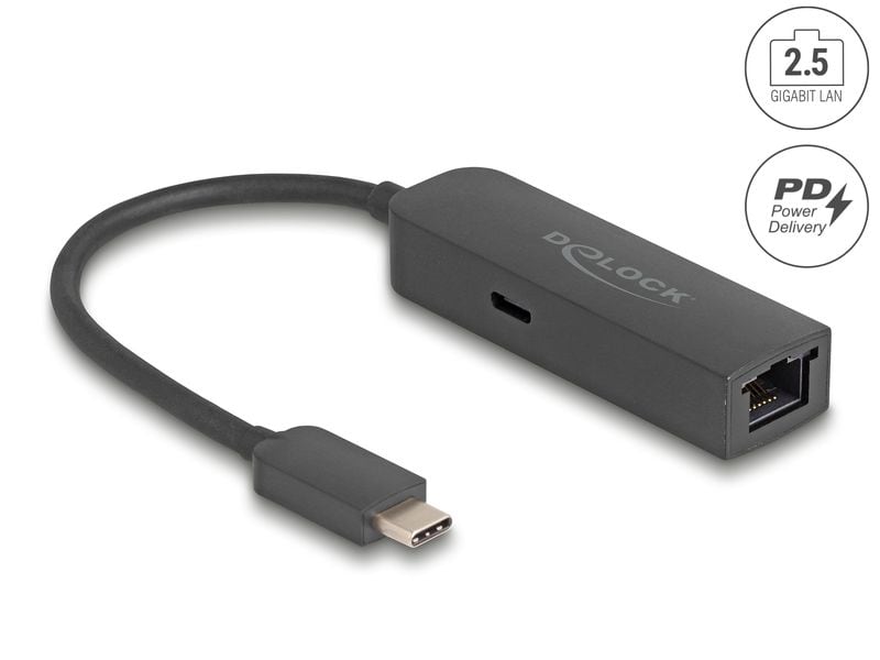 Delock Netzwerk-Adapter USB-C – RJ45 2.5Gbps mit PD 100 Wat Delock USB Type-C Adapter zu 2.5 Gigabit LAN mit Power Delivery 100 Watt