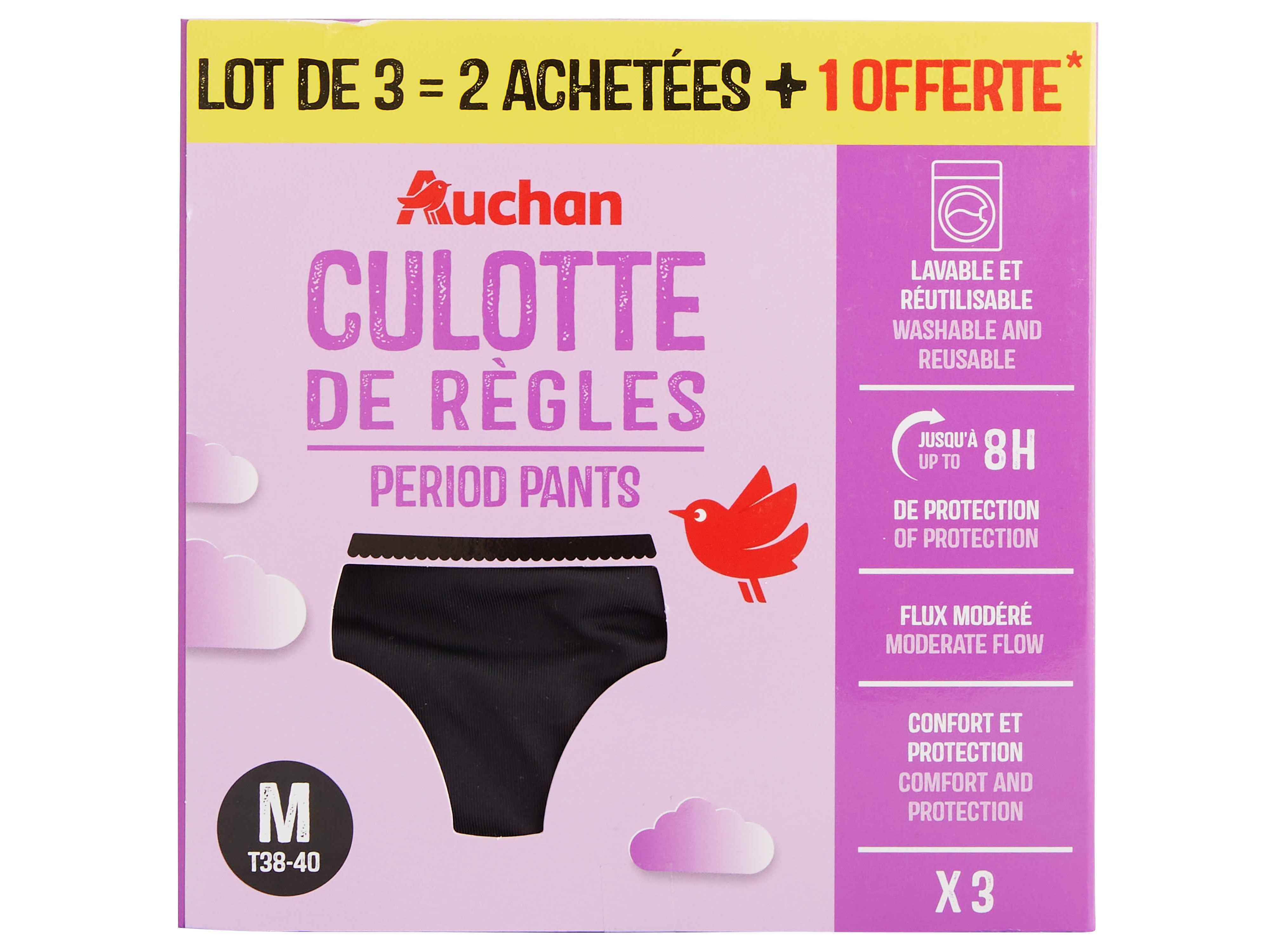 CUECAS MENSTRUAIS AUCHAN PRETO FLUXO MODERADO M 3UN