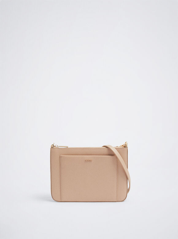 Bolso Bandolera Com Bolsillo Exterior - Camelo