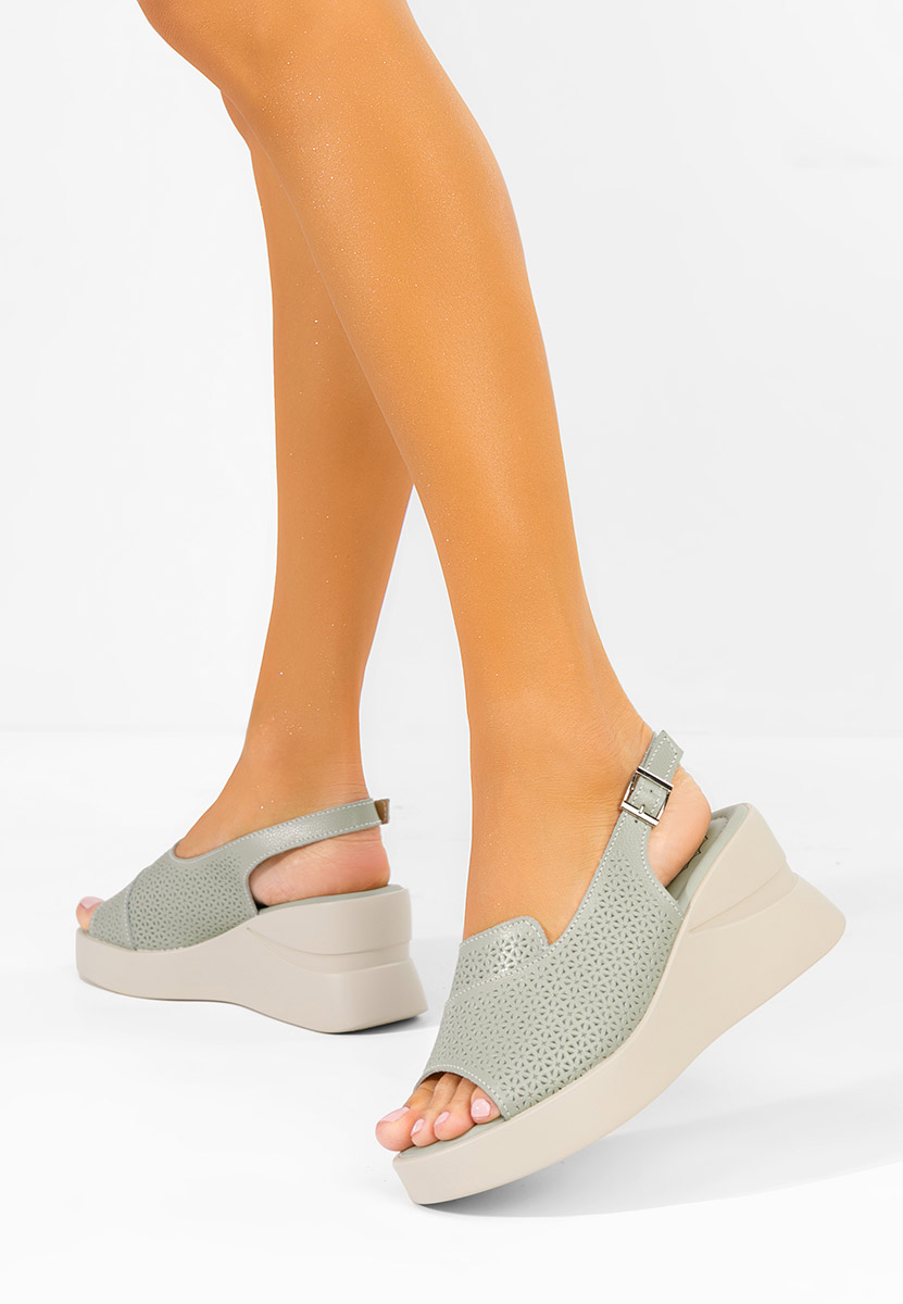 Sandales à plateforme en cuir vert Fedria