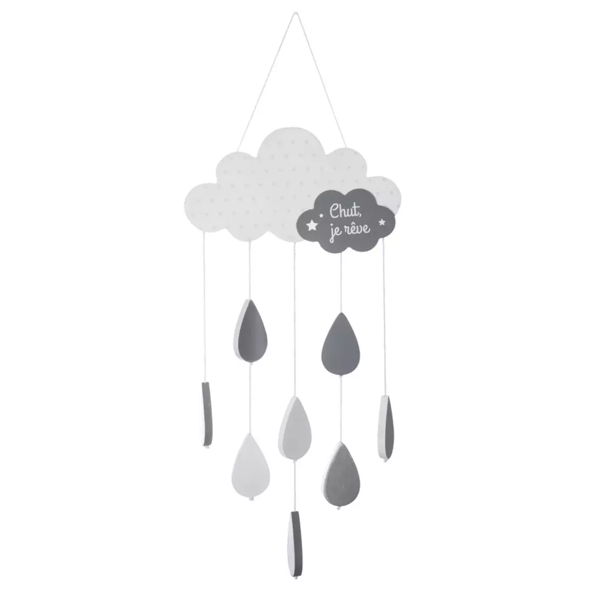 Mobile bébé bois et coton (H57.5 cm) Nuage Gris