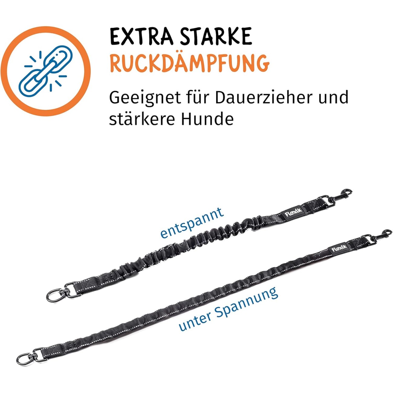 Floxik Ruckdämpfer Hund klein u. groß | stark | Elastische, robuste Leinenverlängerung M