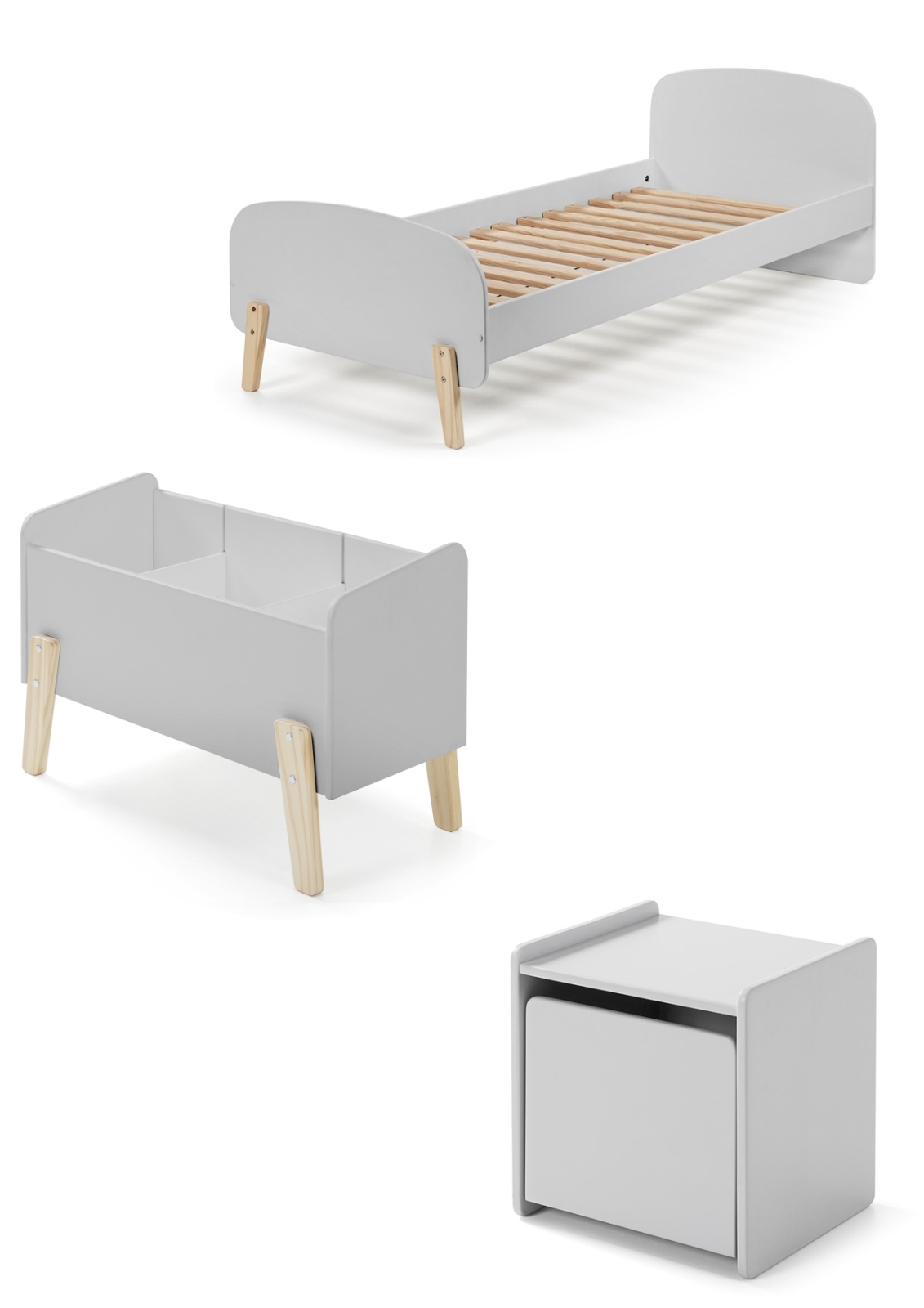 3-teiliges Kinderzimmer-Set KIDDY - hellgrau - 90x200 cm