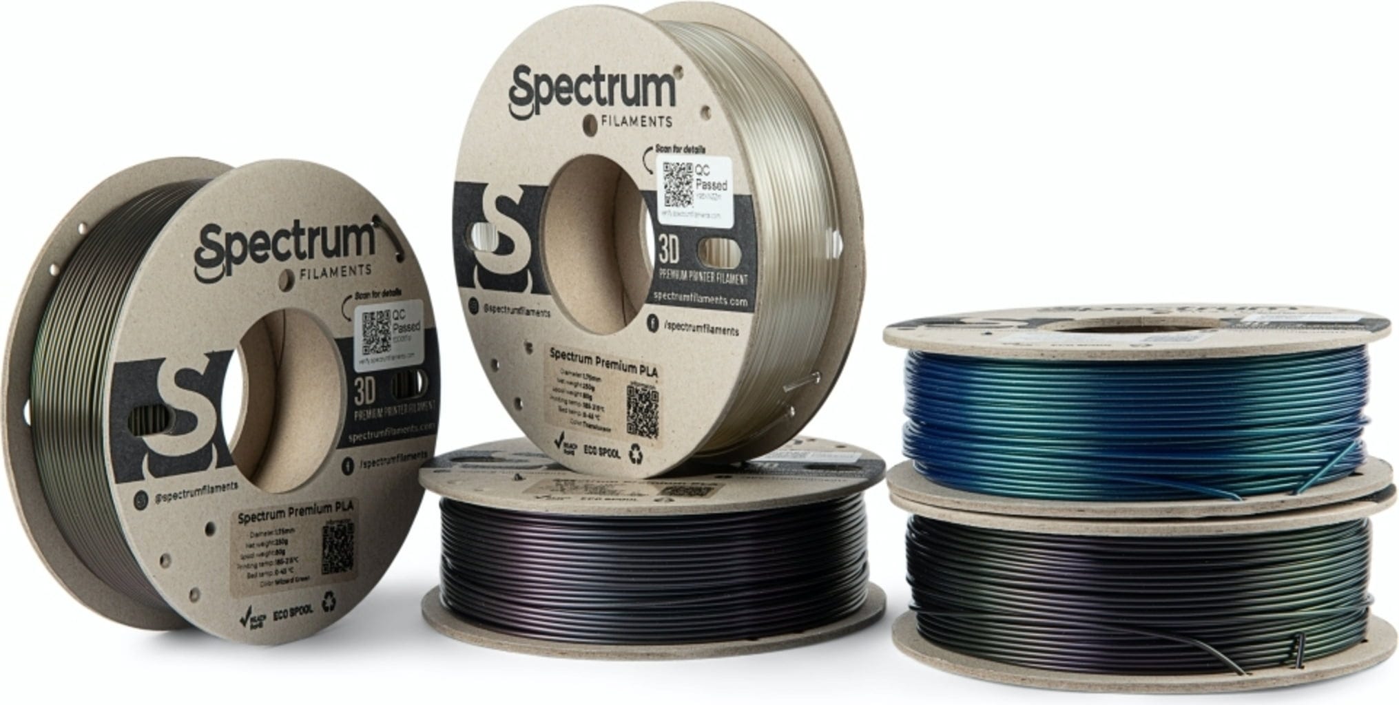 Spectrum  5er-Set Premium PLA Essentials, 1,75 mm (1.250 g)    Filamente auf ökologischen Pappspulen