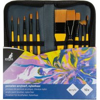 Set de pinceaux acrylique, 10 pièces, dans un étui