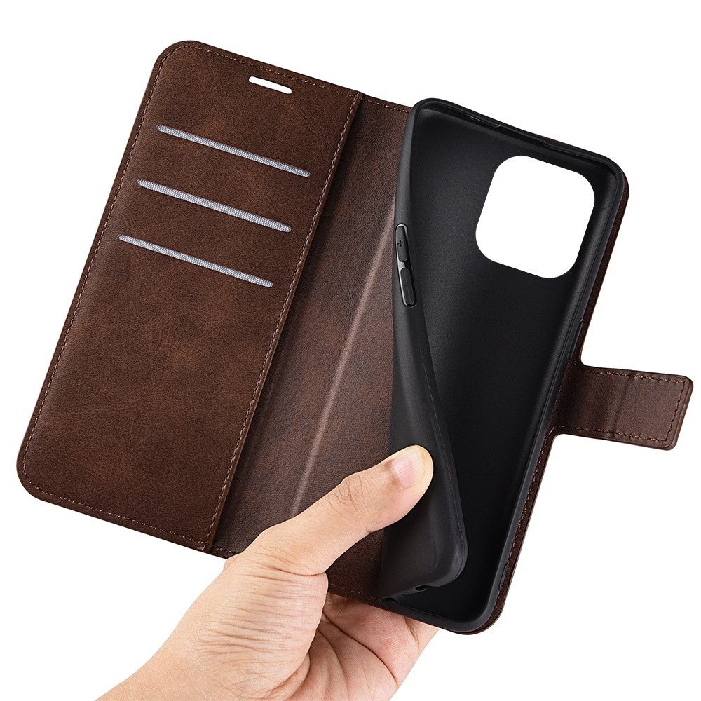 iPhone 14 Pro Max Vintage Leder Tasche Flip Cover Fashion Design - Braun