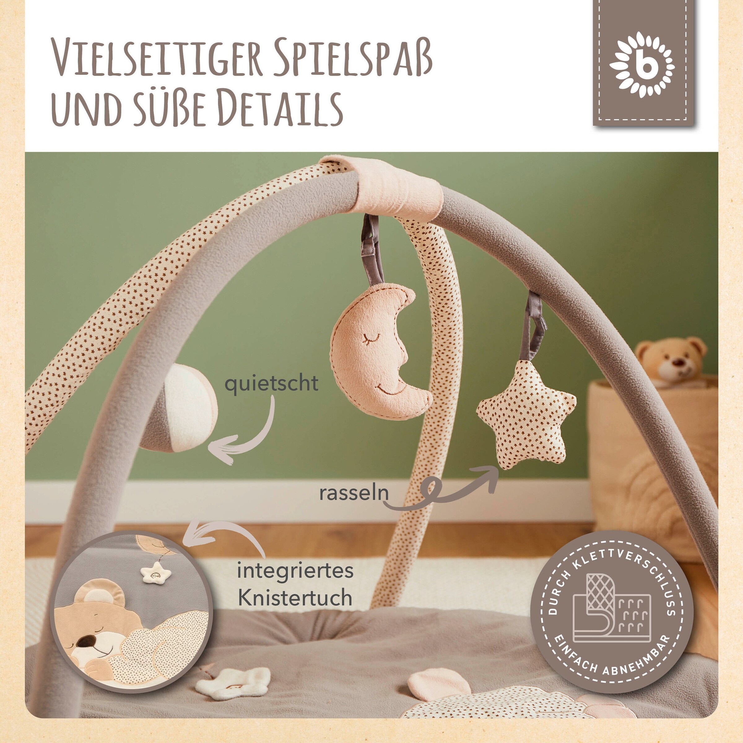 Bieco Krabbeldecke mit Spielbogen Plüsch - ab Geburt Beige
