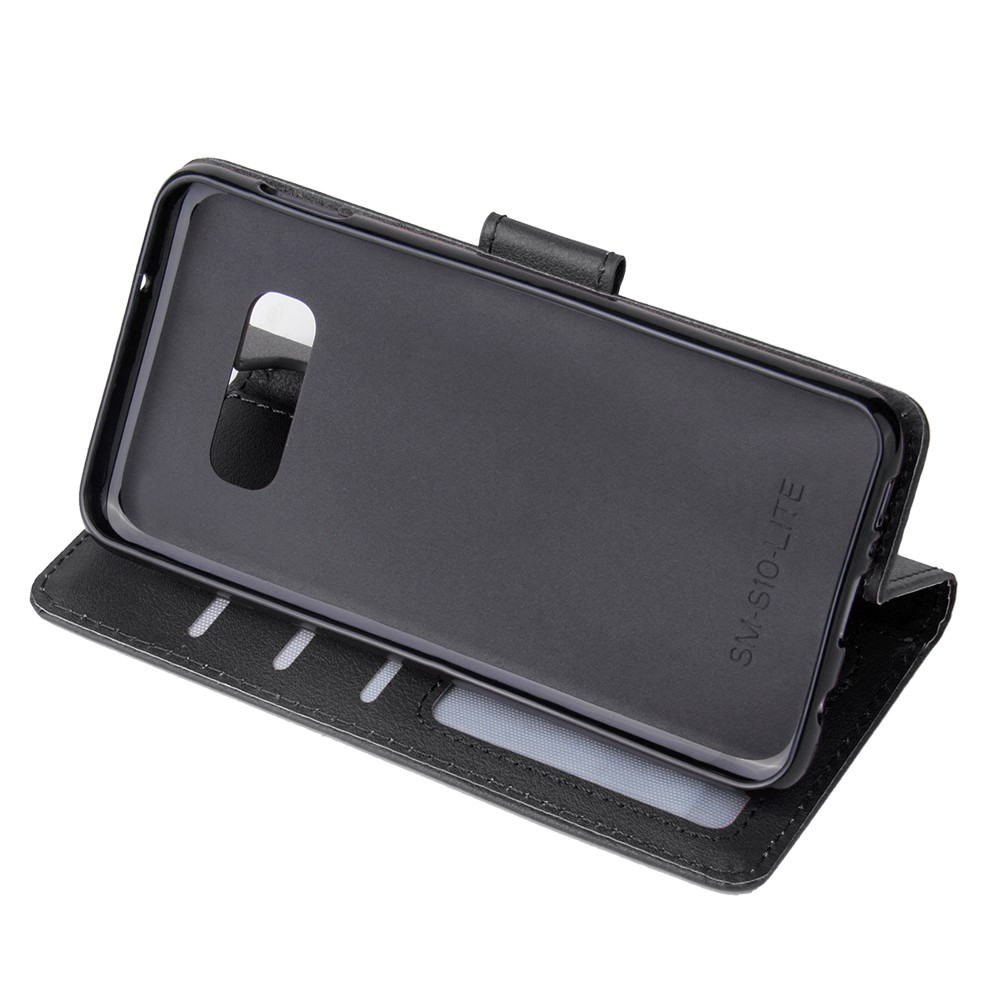 Samsung Galaxy S10e Leder Tasche Flip Cover mit Kartenfach   Handschlaufe - Schwarz