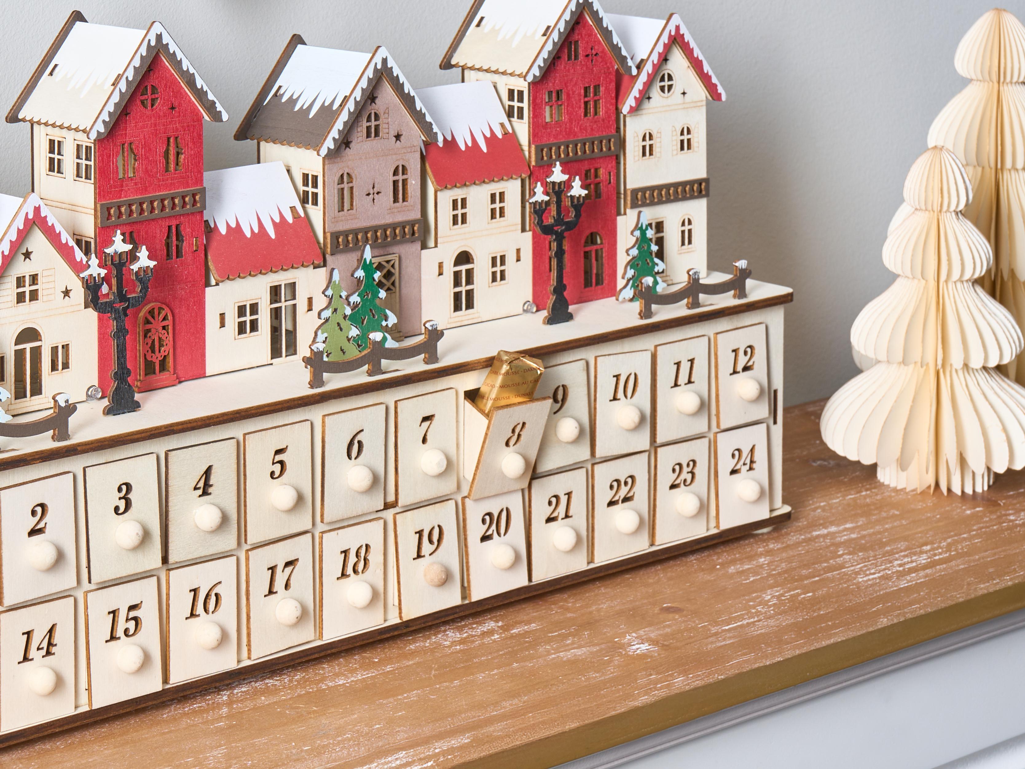 Kerstdecoratie LED VISTERFLO Adventskalender 24 cm Lichtbruin