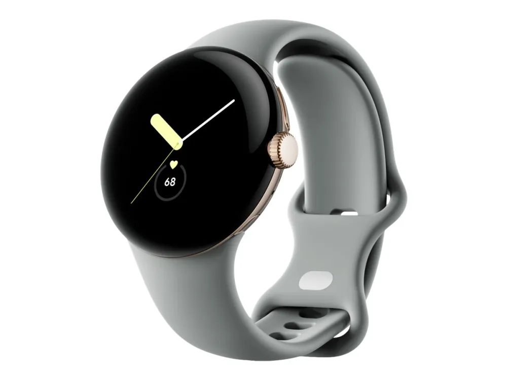Google Pixel Watch - Champagne-guld - smart ur med bånd - fluoroelastomer - nøddebrun - båndstørrelse: L - 32 GB - Wi-Fi, NFC, Bluetooth - 4G - 36 g