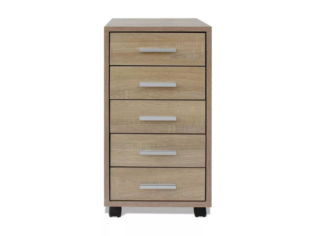 Caisson à tiroir de bureau avec roulettes 5 tiroirs Chêne