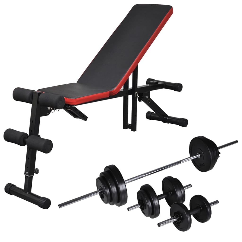 Banco abdominal Vidaxl com halteres e pesos de 30,5 kg