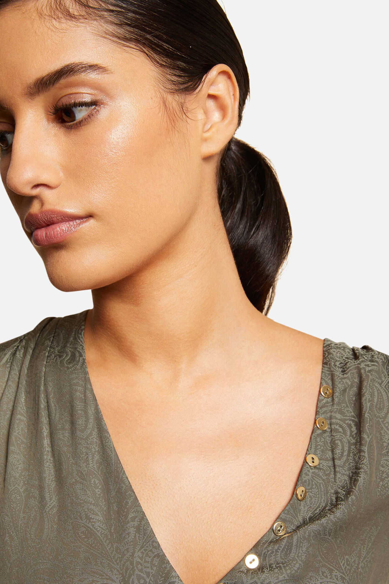 Blusa de manga curta estampada - Cáqui