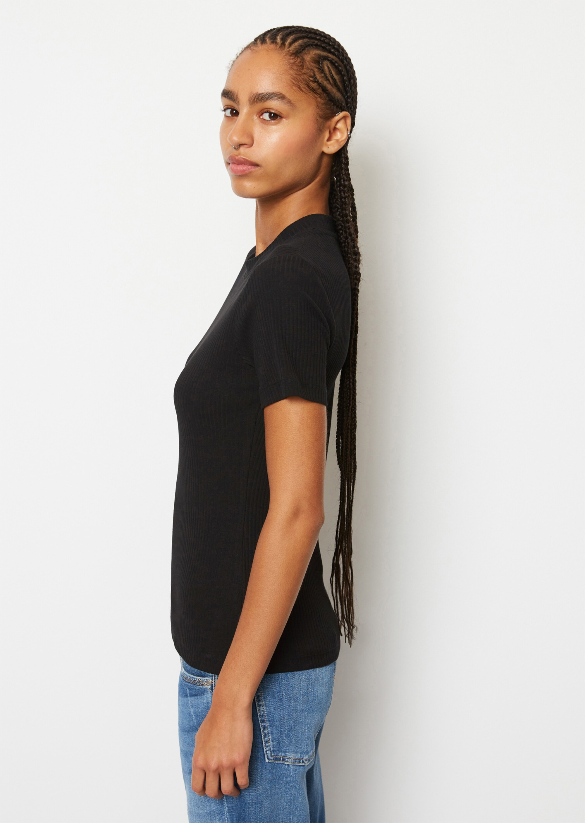 Ripp-Jersey-T-Shirt aus elastischem Bio-Baumwolle-Mix