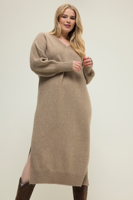 Strick-Maxikleid, Loose Fit, Strukturstrick, V-Ausschnitt, Raglan-Langarm