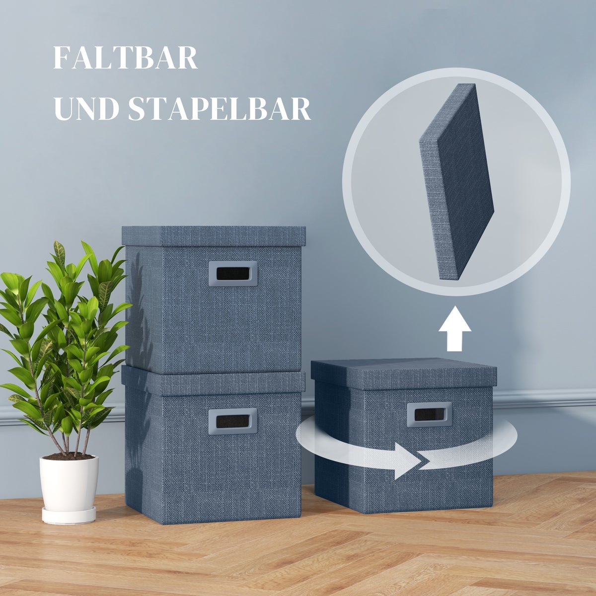 HOMCOM Opbergbox 2-pack Stapelbare Opbergkubussen, Opvouwbare Opbergbox voor Woonkamer, Slaapkamer, 30 x 30 x 29 cm, Blauw