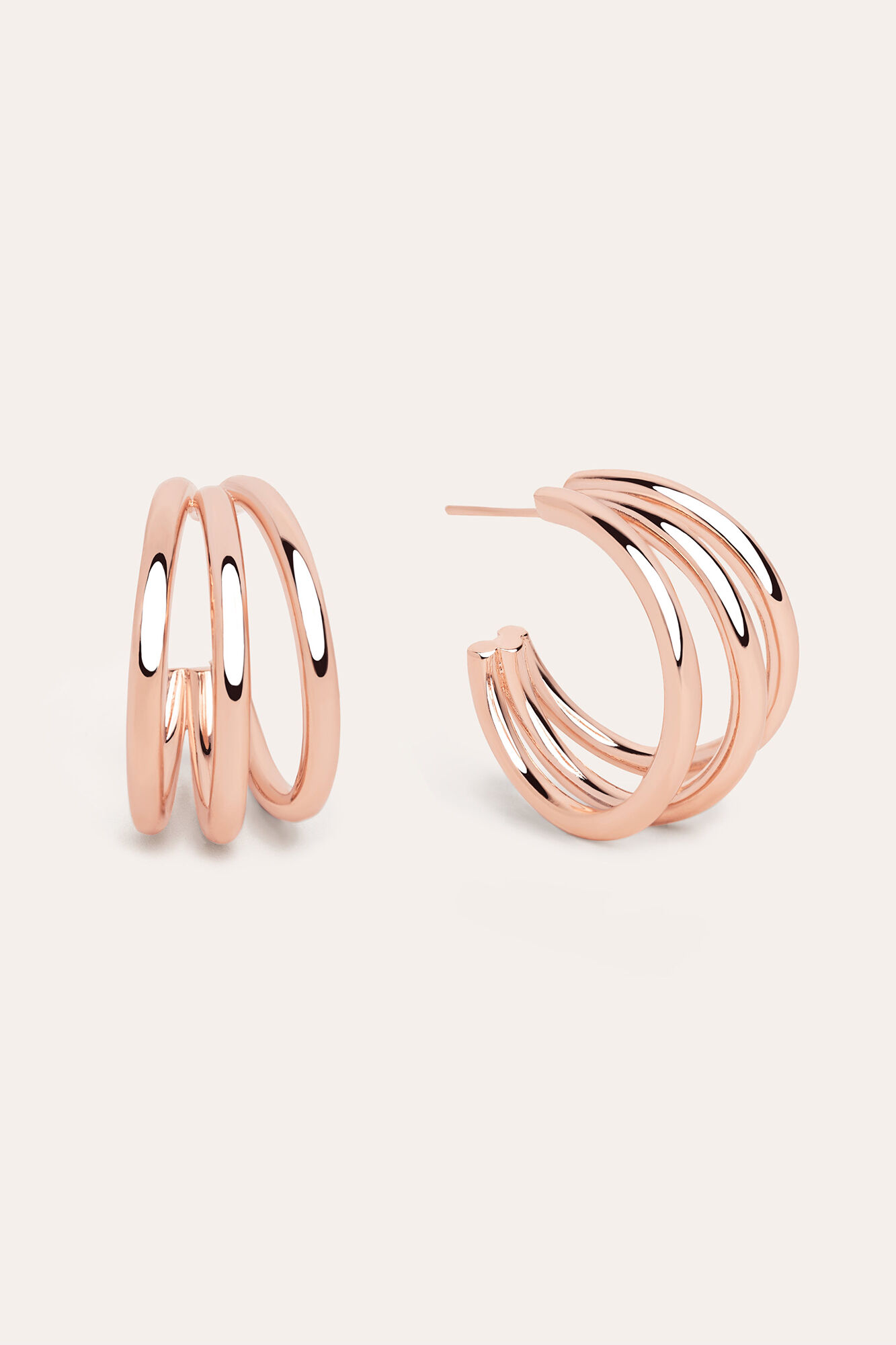 Brincos de argola tripla banhados a ouro rosa
