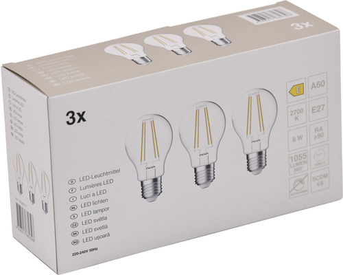 3x LED Lamp A60 E27/8.0W (75W) 1055 lm 2700 K warm wit helder 3 stuks