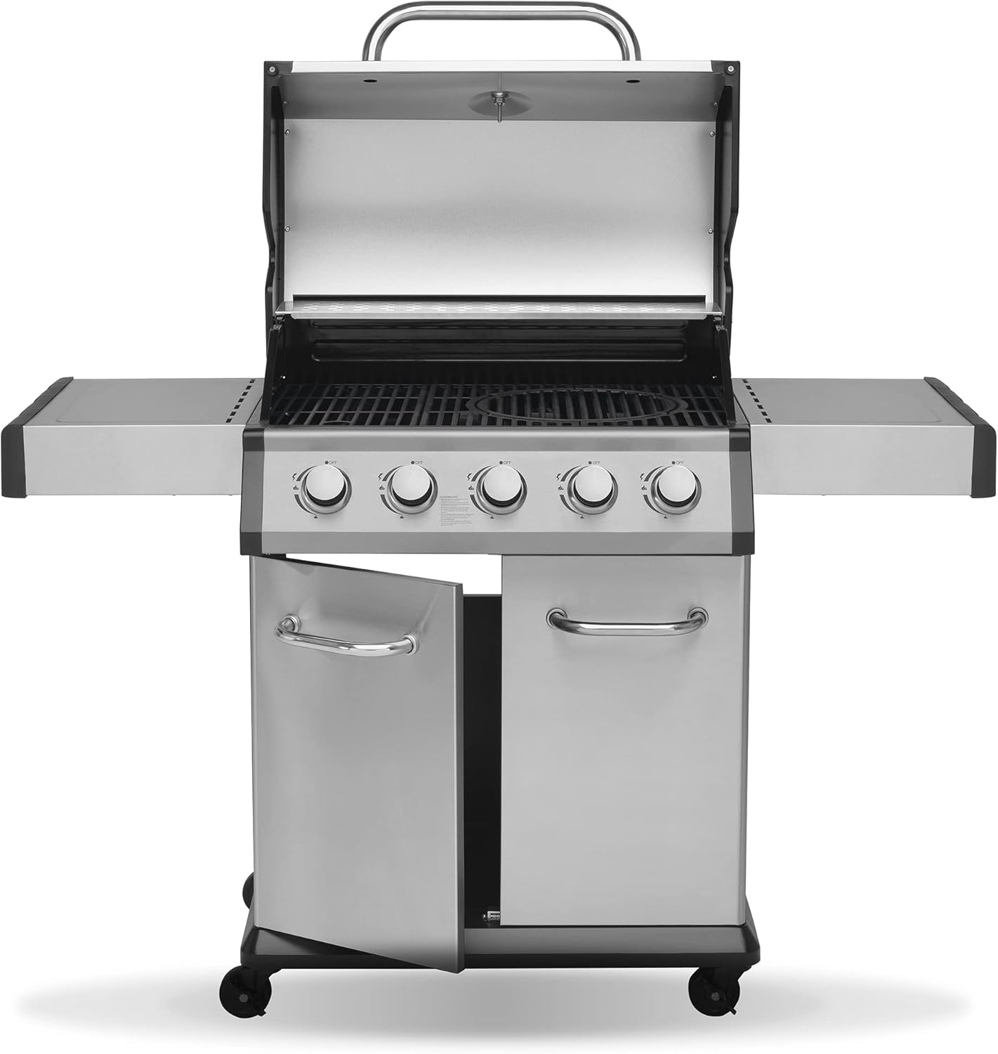 JUSTUS 5-Brenner Gasgrill Geras Grillwagen mit Edelstahl-Brenner – Grill mit Seitentischen und Guss-Grillrost, Piezozündung, 141 x 57 x 112 cm, Schwarz